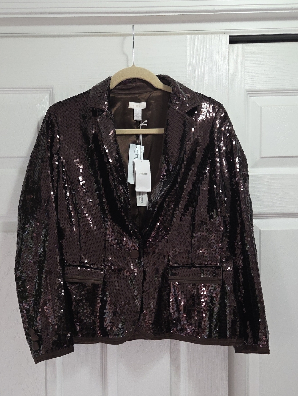 Chico's Sequin Blazer Jacket in Deep Brown